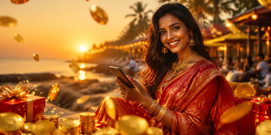 Enjoying online lottery on mobile at Goa beach