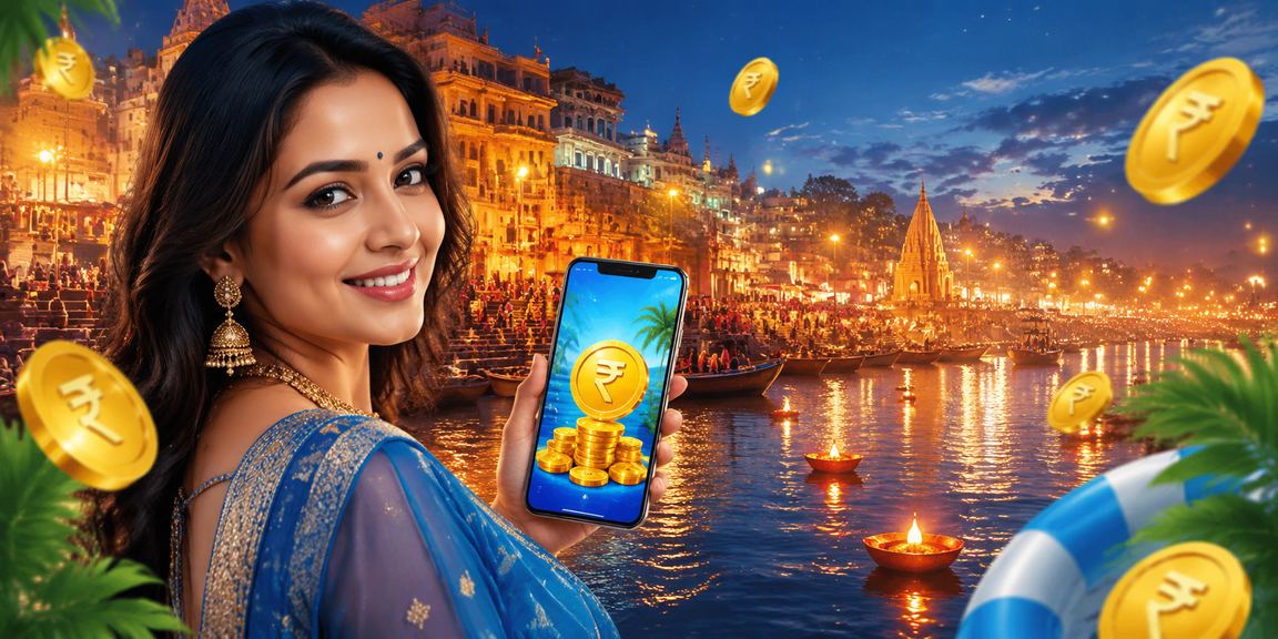 Scenic Varanasi Ghats with casino theme